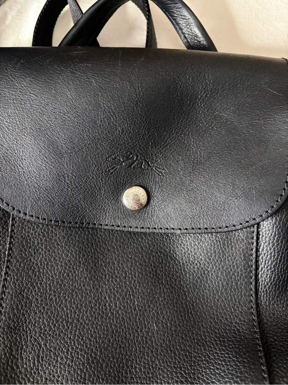 Longchamp Black Leather Backpack Tote with Front Zip Pocket - Picture 2 of 16